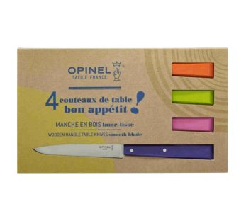 Caixa de 4 facas de mesa Opinel Bon Appétit Pop n°125 11cm lâminas em aço inoxidável cabo em chifre de boi 2
