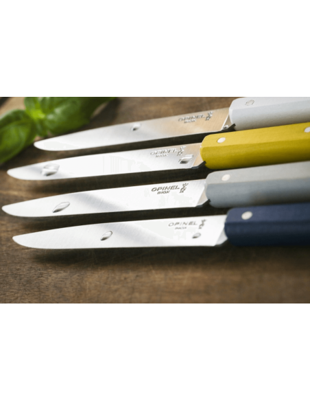 Opinel Bon Appétit Bois pöytäveitsi n°125 11cm ruostumattomasta teräksestä valmistettu terä keltainen valkopuukahva