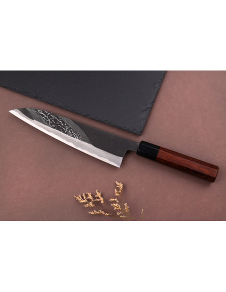 Cuchillo de cocinero japonés Hinoura Tsukasa River Jump de 21 cm con mango de madera de hierro