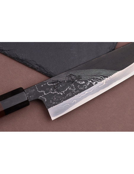 Coltello da cuoco giapponese Hinoura Tsukasa River Jump da 21 cm, manico in legno di sangue