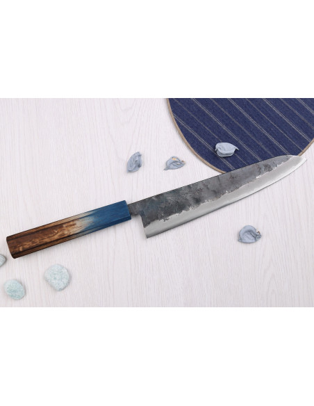 Faca de chef japonesa Yoshihiro Rugged Black de 21 cm feita à mão