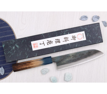 Cuchillo santoku Yoshihiro Rugged Black de 16,5cm, hecho a mano en Japón 2