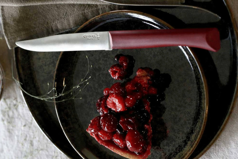 Opinel Bon Appétit bordkniv + 11 cm blad i rustfrit stål granatfarvet polymerhåndtag