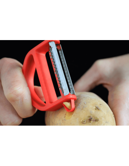 Opinel T-Duo rood dunschiller met dubbele microschil en julienne mesjes, beukenhouten handvat