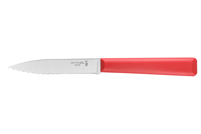 Opinel Les Essentiels + n°313 Cuchillo de pelar 10cm hoja dentada mango polímero rojo