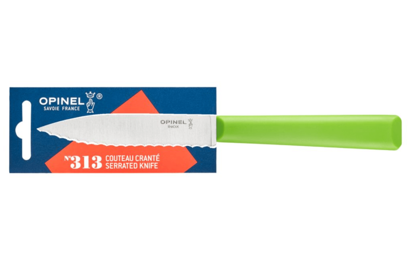 Opinel Les Essentiels + n°313 spelucchino 10 cm lama seghettata manico in polimero verde