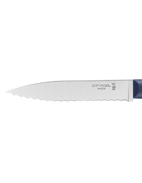 Opinel Les Essentiels + n°313 urtekniv 10 cm savtakket blad blåt polymerhåndtag