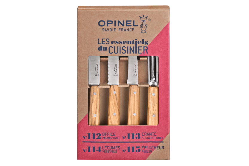 4 Opinel Les Essentiels Olivier -veitsen sarja oliivipuukahvoilla varustettuna