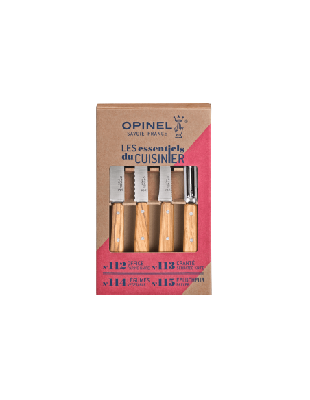 Sett med 4 Opinel Les Essentiels Olivier-kniver med håndtak i oliventre