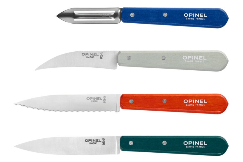 Set of 4 Opinel Les Essentiels Primo knives with multicolored hornbeam wood handles