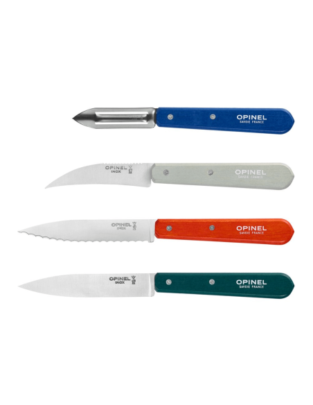 Set of 4 Opinel Les Essentiels Primo knives with multicolored hornbeam wood handles