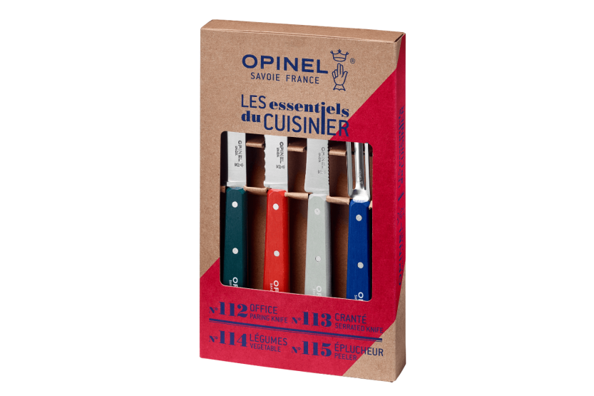 Sæt med 4 Opinel Les Essentiels Primo-knive Håndtag i flerfarvet avnbøgstræ