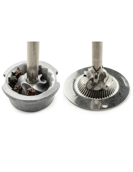 Set of Peugeot Fidji pepper mills and dry salt mills in beech wood and black stainless steel