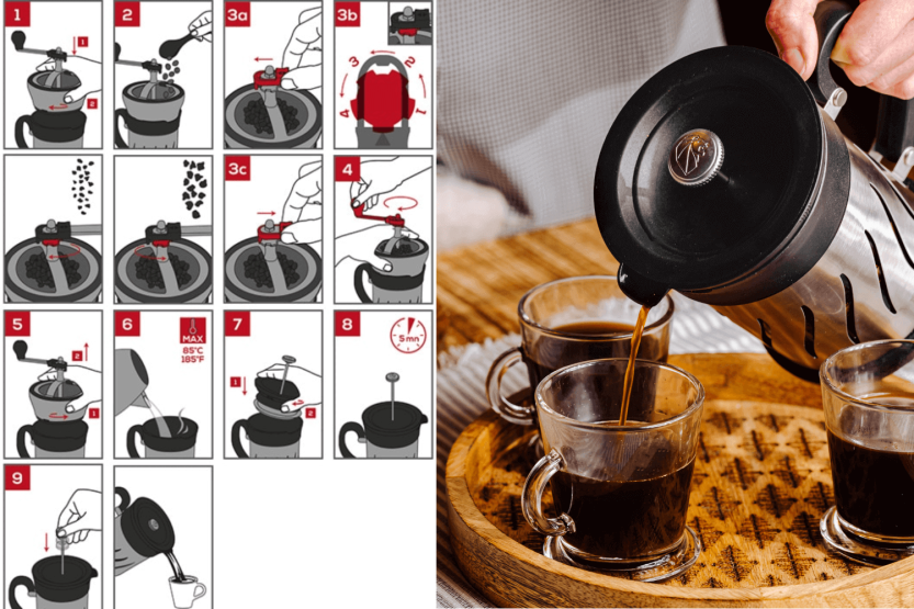 2 i 1 Peugeot Paris Press kaffekvarn och kaffebryggare med kolv i rostfritt stål / ABS 15cm