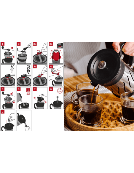 2 i 1 Peugeot Paris Press kaffekvern og stempelkaffetrakter i rustfritt stål / ABS 15 cm