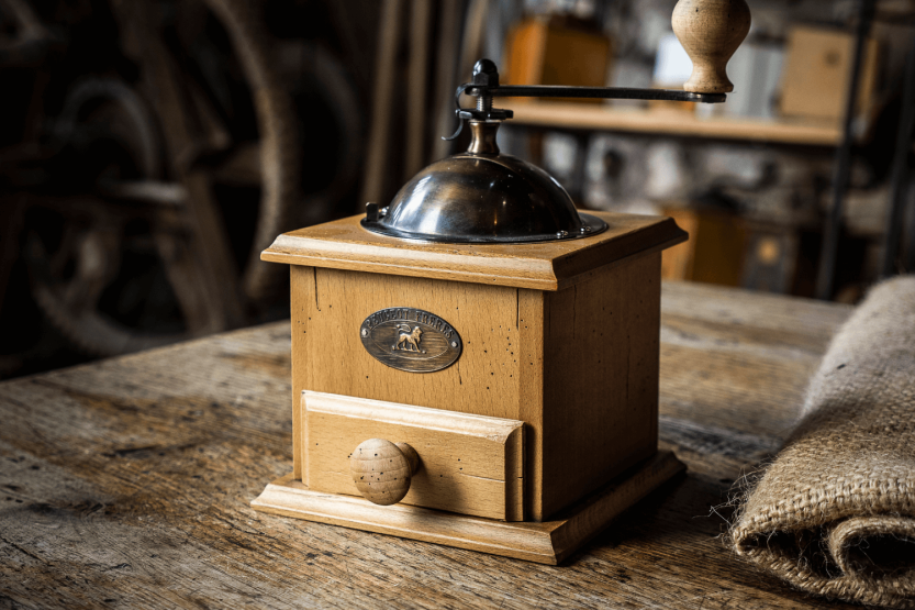 Peugeot Antique manual coffee grinder in weathered beech 21cm
