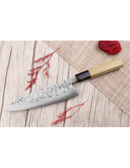 Faca de chef japonesa Fujiwara Maboroshi 18 cm feita à mão com cabo de magnólia