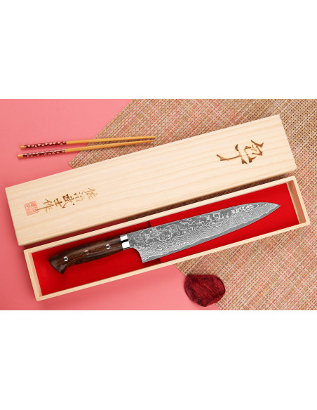 Faca de chefe japonesa Takeshi Saji R2 Damas Mosaïque 24cm