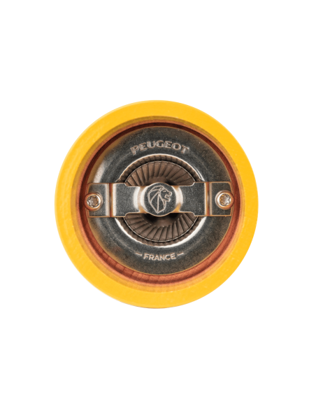 Moinho de sal seco manual Peugeot Bistro em madeira de faia lacada a amarelo açafrão 10cm