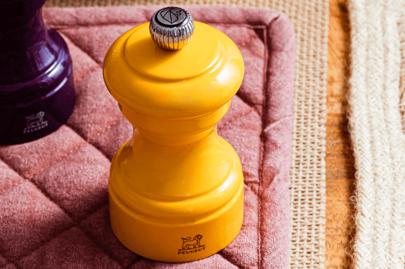 Peugeot Bistro manual pepper mill in saffron yellow lacquered beechwood 10cm