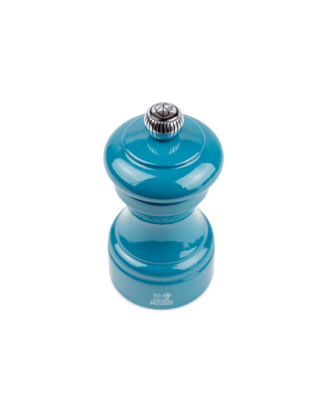 Moinho de sal seco manual Peugeot Bistro em madeira lacada azul pacífico 10cm