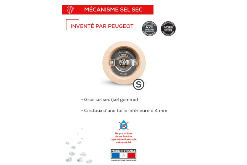 Molinillo de sal manual Peugeot Fidji en madera de haya y acero inoxidable, colección grafito 15cm