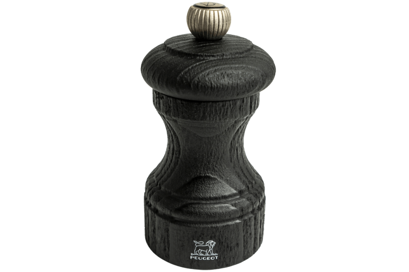 Moinho de pimenta manual Peugeot Bistro Nature Black em madeira reciclada preta 10cm