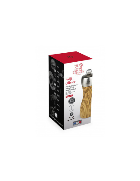 Molinillo de pimienta manual Peugeot Fidji de madera de olivo y acero inoxidable