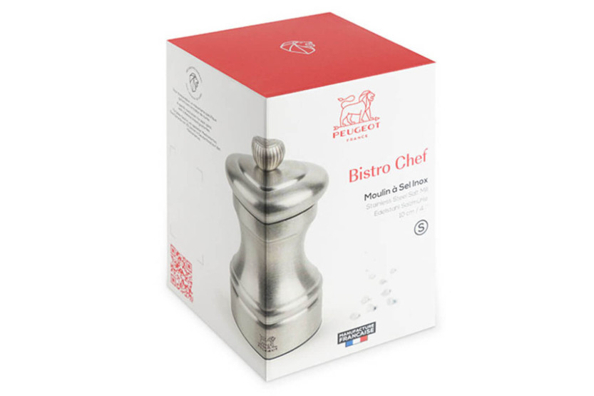 Moinho de sal seco manual em aço inoxidável Peugeot Bistro Chef 10cm