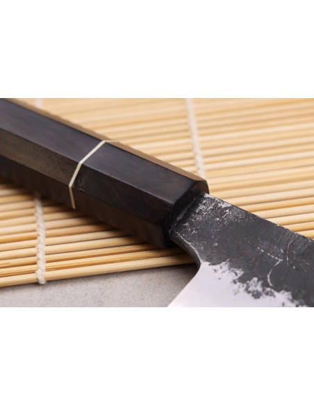 Sujihiki-Messer 24cm japanisch handgefertigt Naoki Mazaki WS2 Black Nashiji