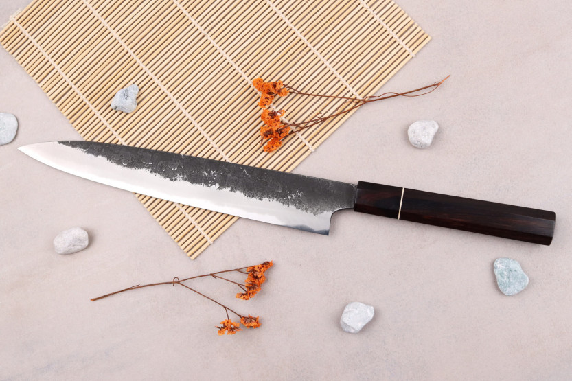 Sujihiki-Messer 24cm japanisch handgefertigt Naoki Mazaki WS2 Black Nashiji