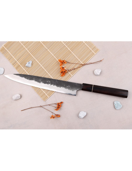 Naoki Mazaki WS2 Black Nashiji 24 cm japansk håndlaget sujihiki-kniv