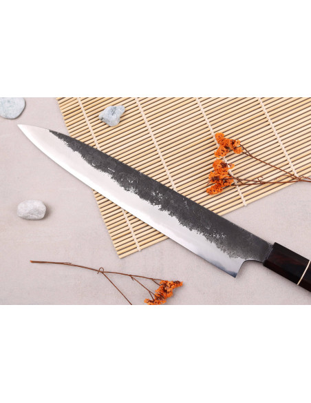 Naoki Mazaki WS2 Musta Nashiji 24cm japanilainen käsintehty sujihiki veitsi