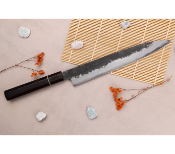 Naoki Mazaki WS2 Black Nashiji 24cm sujihiki coltello giapponese fatto a mano 2
