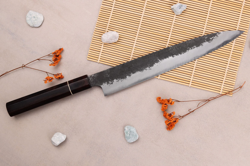 Sujihiki-Messer 24cm japanisch handgefertigt Naoki Mazaki WS2 Black Nashiji
