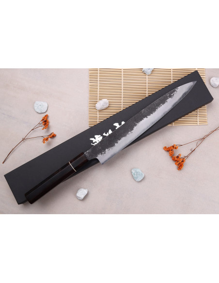 Naoki Mazaki WS2 Black Nashiji 24cm japansk handgjord sujihikikniv