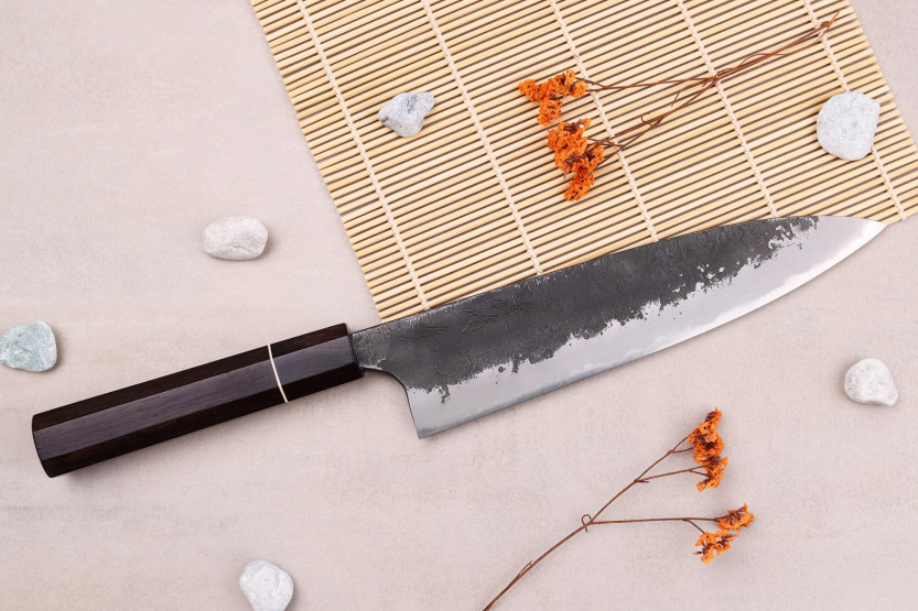 Naoki Mazaki WS2 Negro Nashiji 21cm cuchillo gyuto japonés hecho a mano