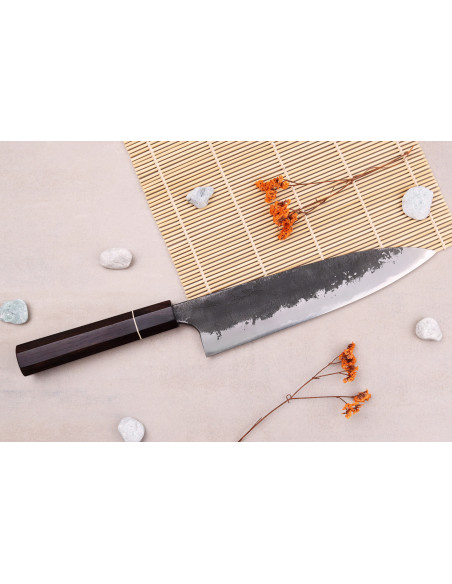 Naoki Mazaki WS2 Negro Nashiji 21cm cuchillo gyuto japonés hecho a mano