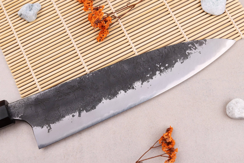 Naoki Mazaki WS2 Black Nashiji 21cm Japanese handmade gyuto knife