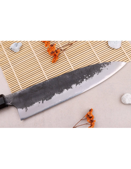 Naoki Mazaki WS2 Negro Nashiji 21cm cuchillo gyuto japonés hecho a mano