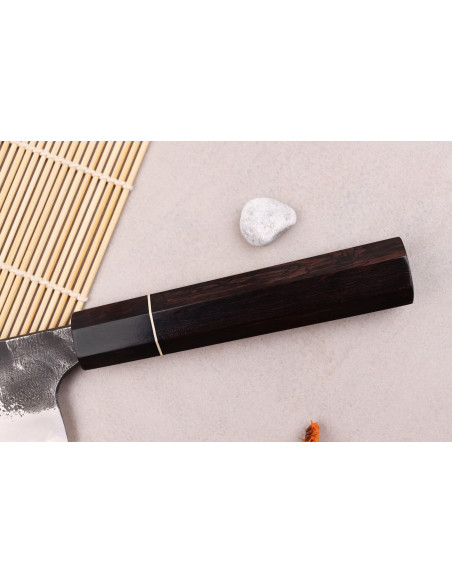 Faca gyuto japonesa Naoki Mazaki WS2 Black Nashiji 21cm feita à mão
