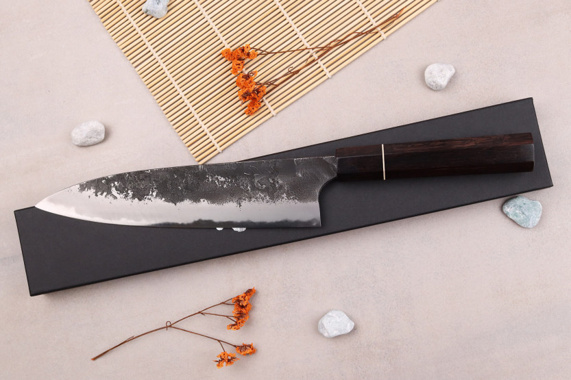 Naoki Mazaki WS2 Negro Nashiji 21cm cuchillo gyuto japonés hecho a mano