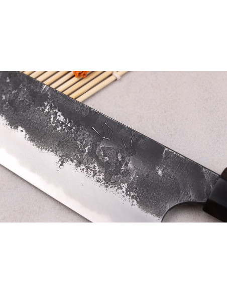 Naoki Mazaki WS2 Negro Nashiji 21cm cuchillo gyuto japonés hecho a mano