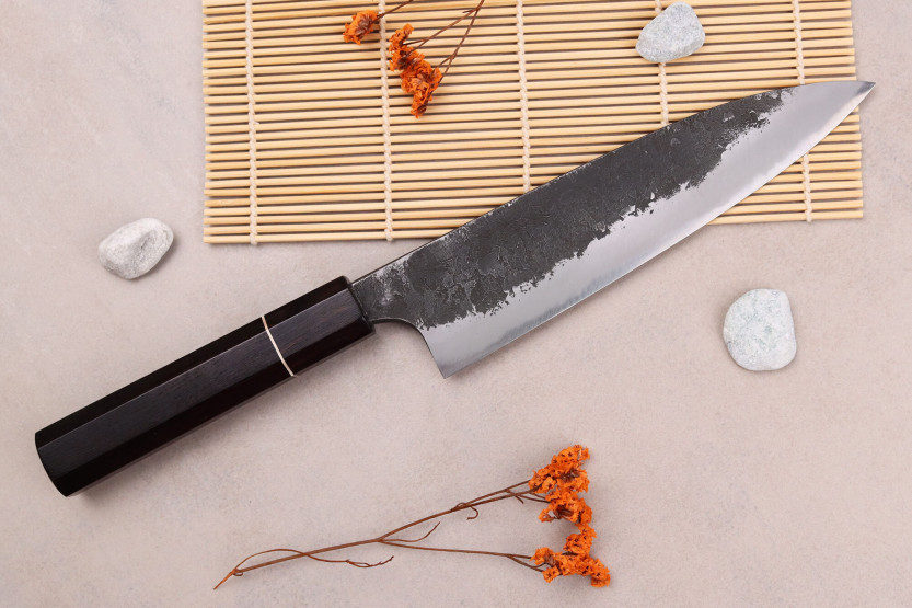 Naoki Mazaki WS2 Black Nashiji 18cm Japans handgemaakt gyuto mes