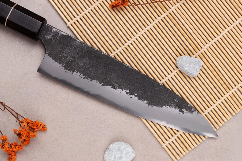 Gyuto-Messer 18cm japanisch handgefertigt Naoki Mazaki WS2 Black Nashiji