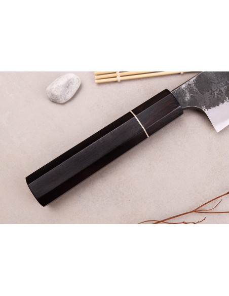 Gyuto-Messer 18cm japanisch handgefertigt Naoki Mazaki WS2 Black Nashiji