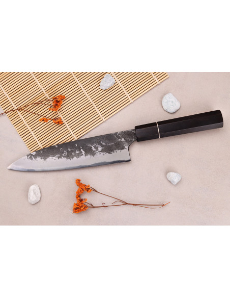 Naoki Mazaki WS2 Black Nashiji 18 cm japansk håndlavet gyuto-kniv