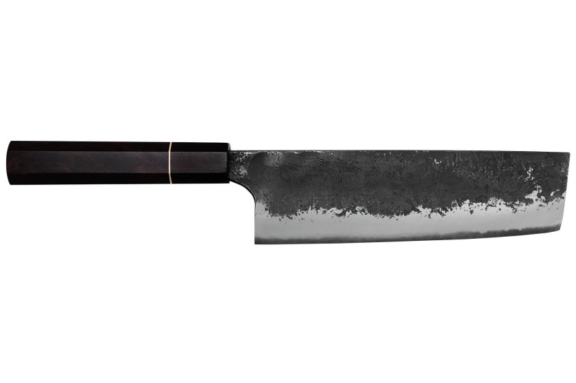 nakiri knife 16,5cm Japonais artisanal Naoki Mazaki WS2 Black Nashiji