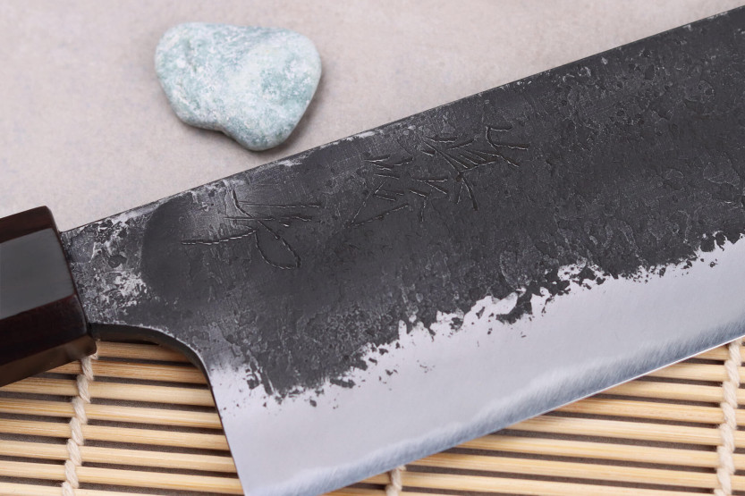 faca nakiri 16,5cm Japonês artesanal Naoki Mazaki WS2 Preto Nashiji