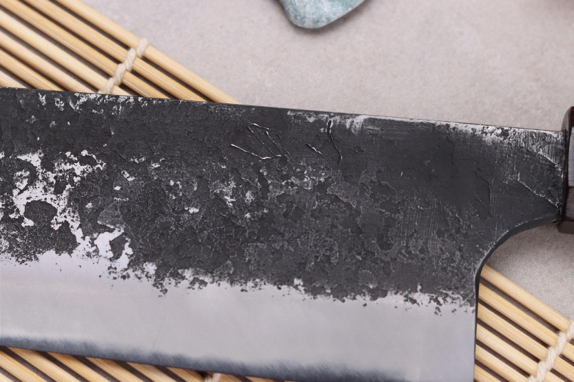 cuchillo nakiri 16,5cm Japonais artisanal Naoki Mazaki WS2 Negro Nashiji